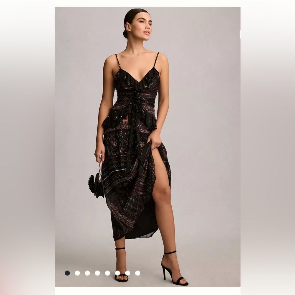 Let Me Be Sheer Printed V-Neck Midi Dress by Anthropologie